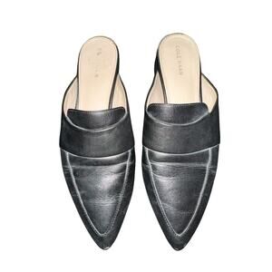 Cole Haan Mule Loafers Slip On Almond Toe Dress Black Leather Size 7B